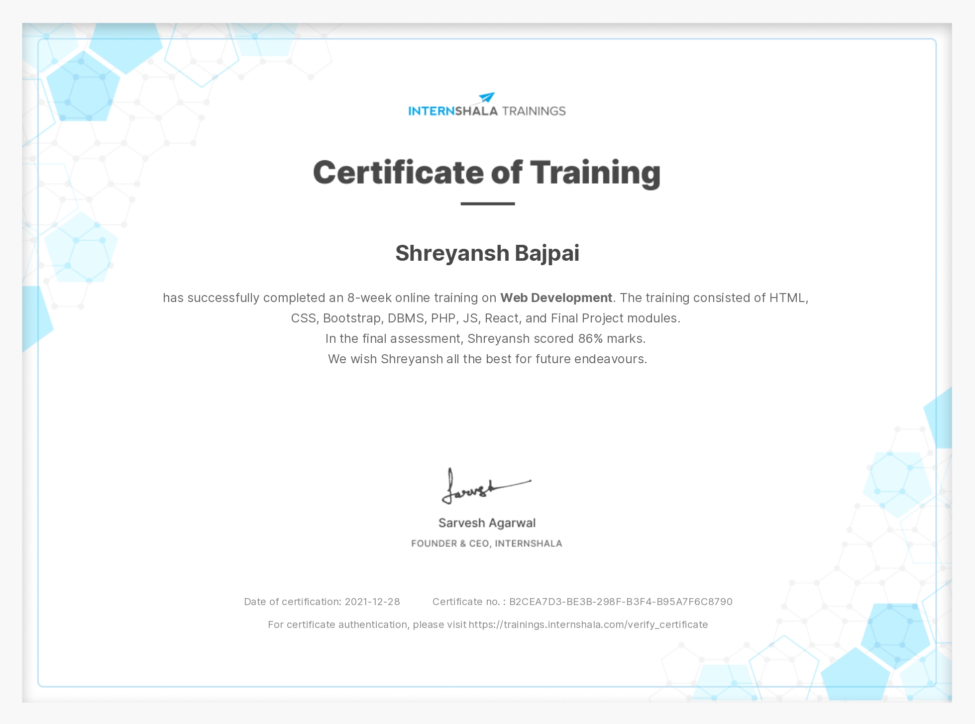 Internshala certificate